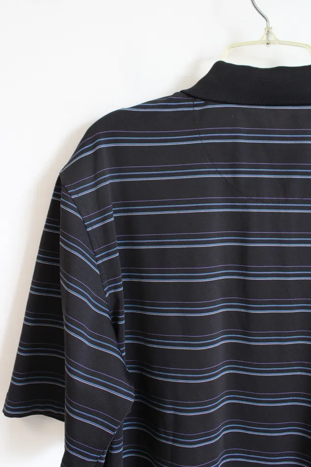 Rings Jubilee Thrift Blue Purple Striped Black Polo Shirt L