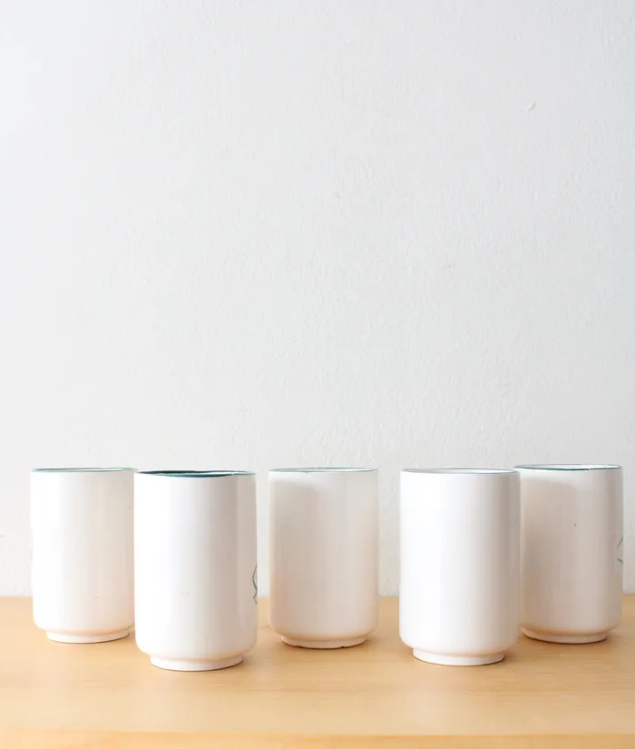 Rings Jubilee Thrift Vintage White Ceramic Fruit Pitcher Glasses Set Of 6