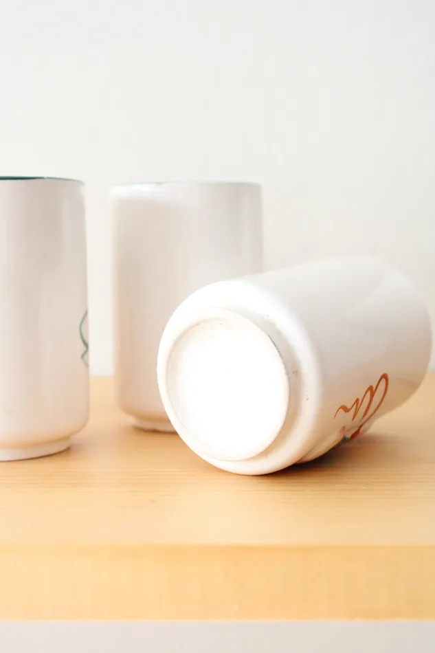 Rings Jubilee Thrift Vintage White Ceramic Fruit Pitcher Glasses Set Of 6