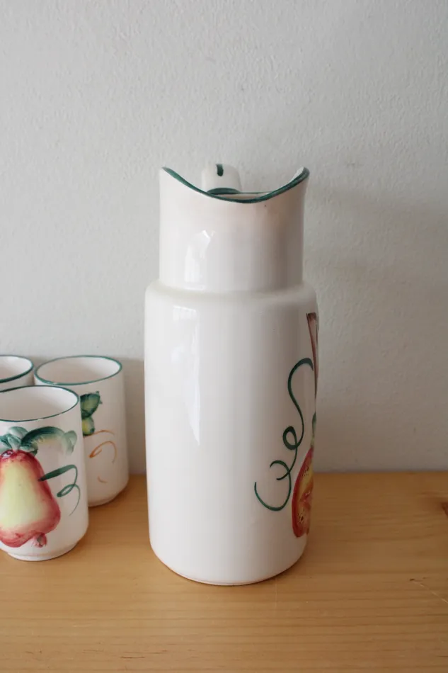 Rings Jubilee Thrift Vintage White Ceramic Fruit Pitcher Glasses Set Of 6