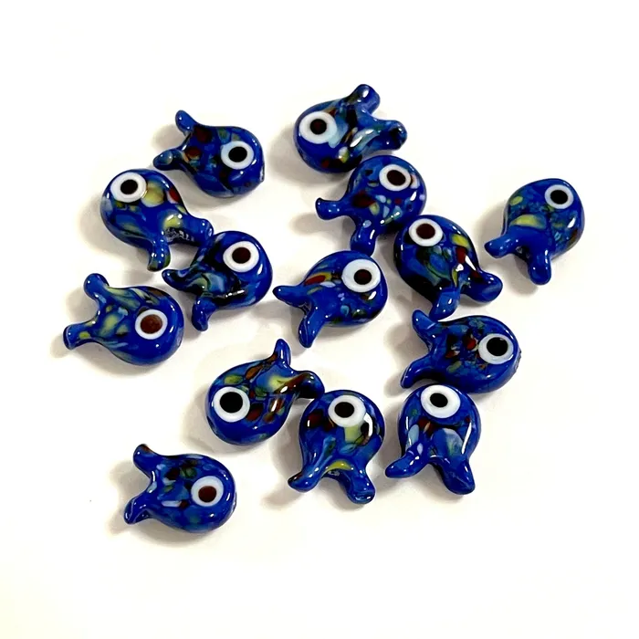 Rings Peppy Beads Hand Made Murano Glass Royal Blue Fish Charm