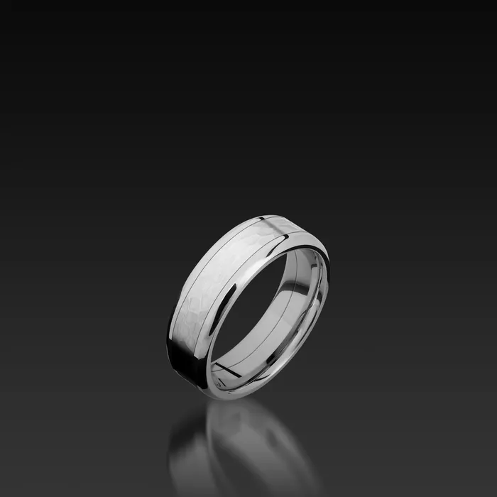 Rings Shop John Atencio White Gold wide Beveled Band with Cobalt Chrome Inlay Rings Shop John Atencio White Gold wide Beveled Band with Cobalt Chrome Inlay