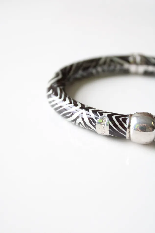 Rosato Zebra Striped Black White Magnetic Clasp Enamel Bangle Bracelet Rosato Bracelets