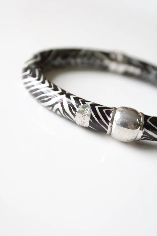 Rosato Zebra Striped Black White Magnetic Clasp Enamel Bangle Bracelet Rosato Bracelets