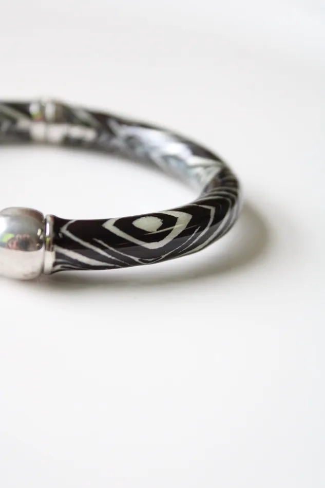 Rosato Zebra Striped Black White Magnetic Clasp Enamel Bangle Bracelet Rosato Bracelets