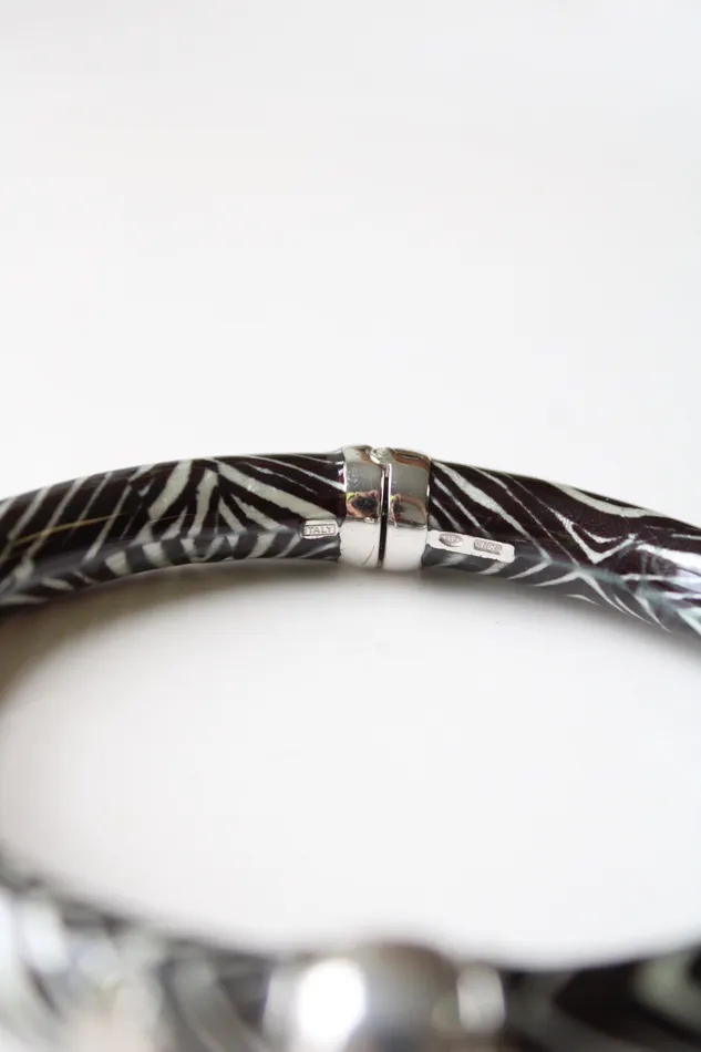Rosato Zebra Striped Black White Magnetic Clasp Enamel Bangle Bracelet Rosato Bracelets