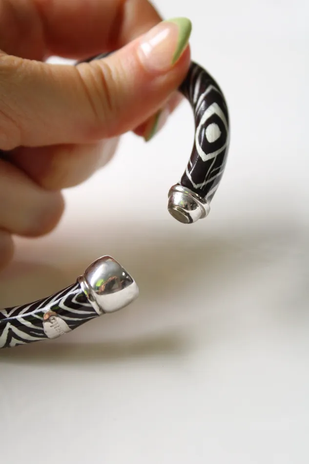 Rosato Zebra Striped Black White Magnetic Clasp Enamel Bangle Bracelet Rosato Bracelets