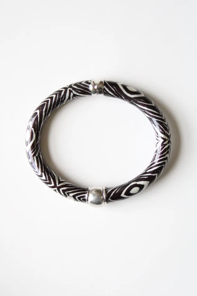 Rosato Zebra Striped Black White Magnetic Clasp Enamel Bangle Bracelet Rosato Bracelets