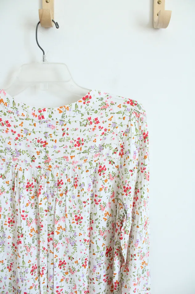 Rose Rhyme Floral White Long Sleeved Top L Rose Rhyme Rings