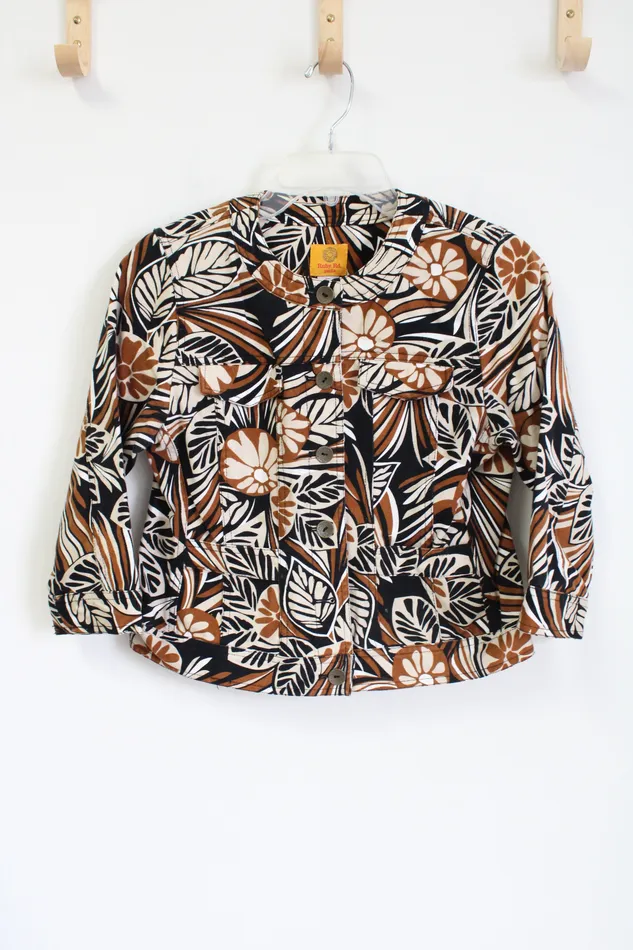 Ruby Rd Black Brown Floral Denim Jacket 6 Petite Ruby Rd Rings
