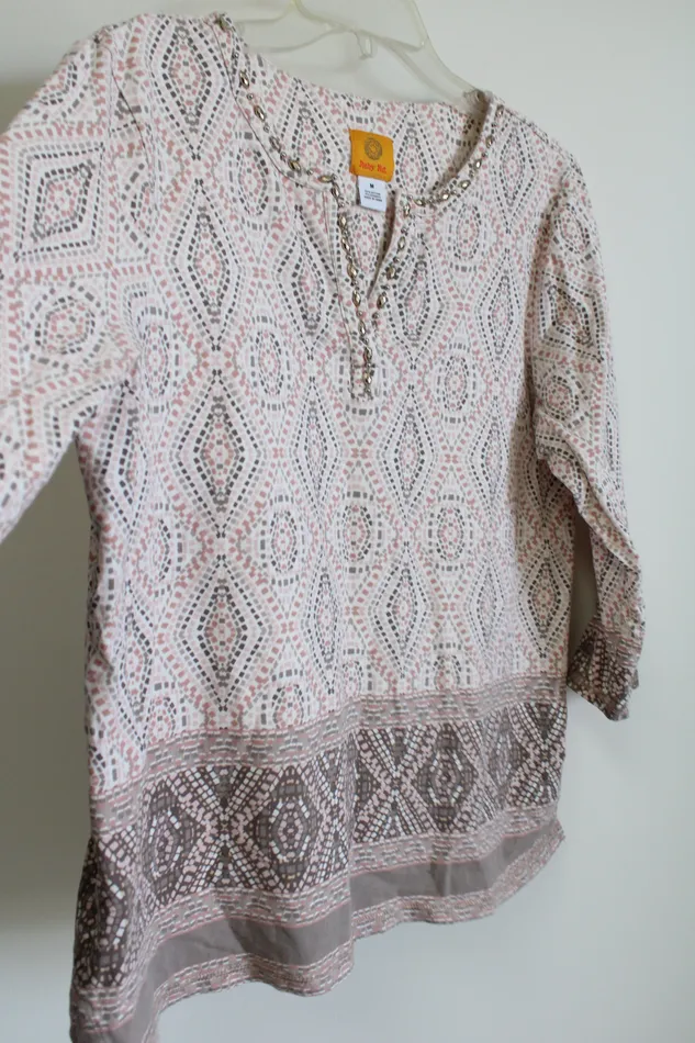 Ruby Rs Pink Gray Patterned Top M Ruby Rd Earrings