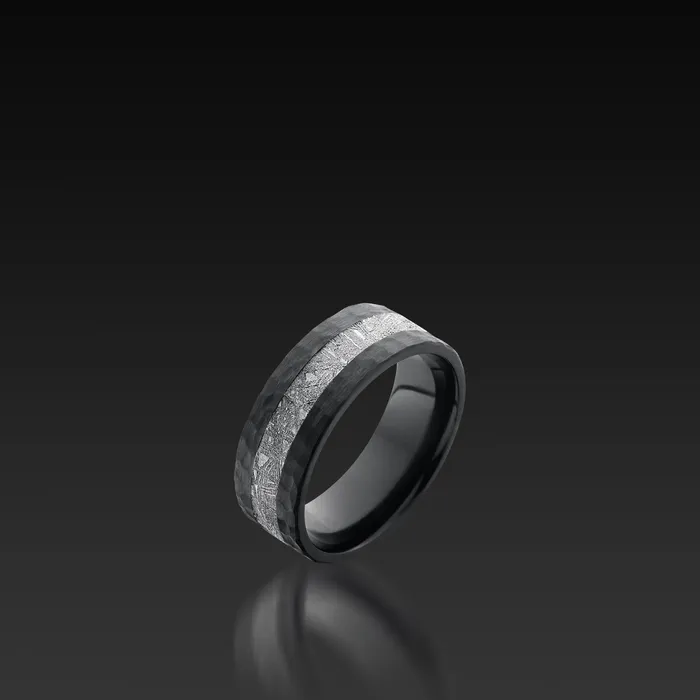 Shop John Atencio Rings Black Zirconium Wide Flat Band with Meteorite