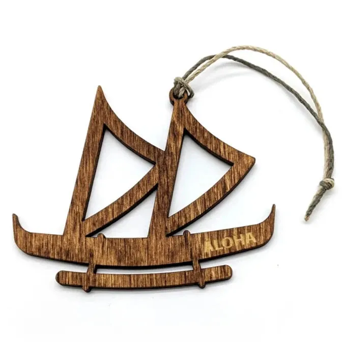 SHOPTOAST Earrings Birch Wood Hawaiian Canoe Ornament