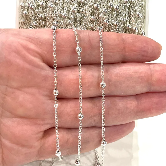 Silver Plated Cable Chain With Balls Silver Plated Soldered Chain Peppy Beads Necklaces Silver Plated Cable Chain With Balls Silver Plated Soldered Chain Peppy Beads Necklaces