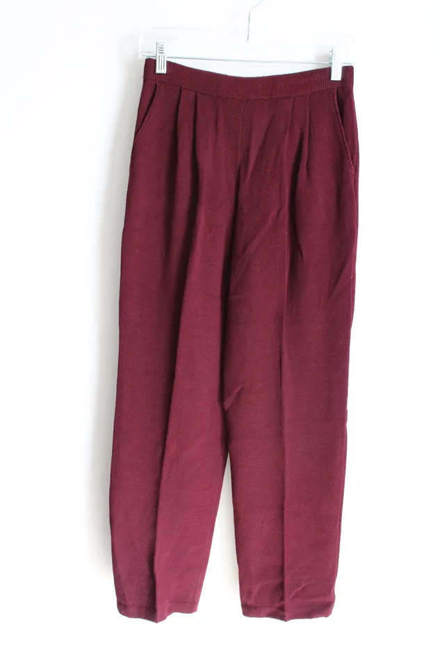 St John Collection By Marie Gray Maroon Knit Straight Leg Trouser Pant 2 St John Earrings St John Collection By Marie Gray Maroon Knit Straight Leg Trouser Pant 2 St John Earrings