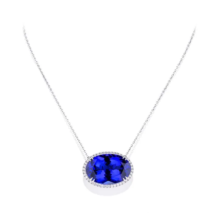 Stephen Silver Fine Jewelry 2550 Carat Tanzanite and Diamond Halo Necklace Necklaces