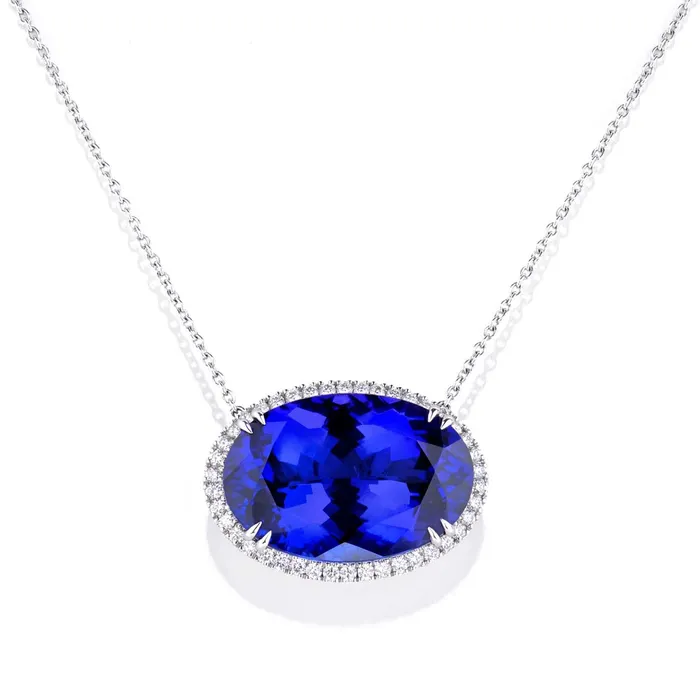 Stephen Silver Fine Jewelry 2550 Carat Tanzanite and Diamond Halo Necklace Necklaces
