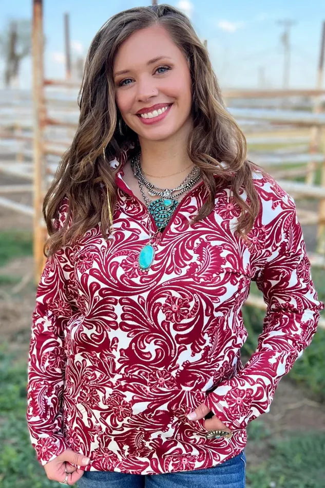 STERLING KREEK Rings TAILGATE PARTY PULLOVER MAROON WHITE