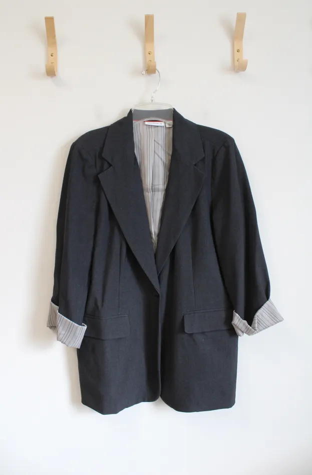 Susan Graver Susan Graver Gray Striped Cuff Blazer L Earrings