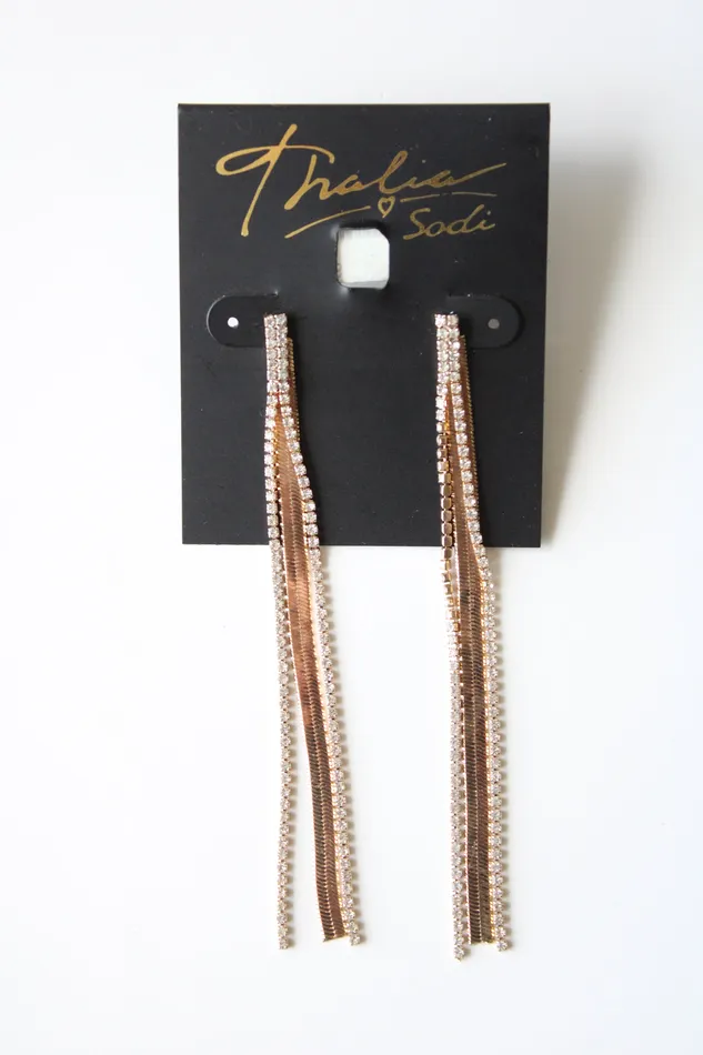 Thalia Sodi Earrings NEW Thalia Sodi Gold Herringbone Rhinestone Chain Stud Dangle Earrings Thalia Sodi Earrings NEW Thalia Sodi Gold Herringbone Rhinestone Chain Stud Dangle Earrings