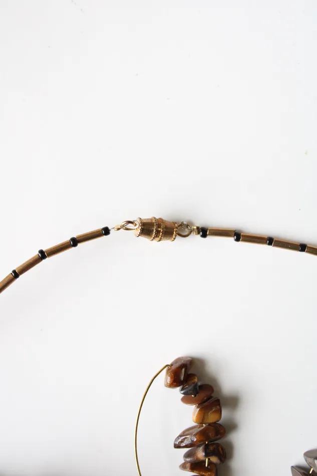 Tiger Eye Brown Puka Shell Necklace Bracelet Earring Set Jubilee Thrift Bracelets