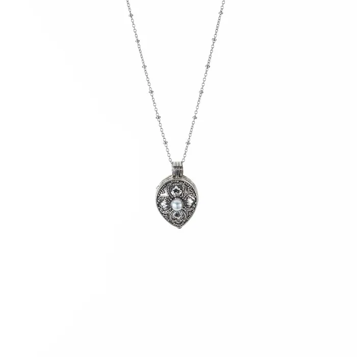 Tiger Mountain Necklaces PearShaped Flower Locket Pendant Necklace in Silver