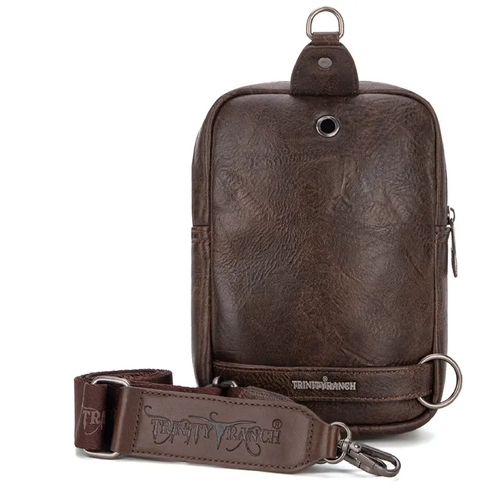 TRINITY RANCH Earrings Trinity Ranch Genuine HairOn Cowhide Tooled Fringe Sling Bag Coffee