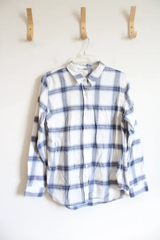 Weatherproof Rings Weatherproof Vintage Comfort Stretch Blue White Plaid Button Down Shirt L