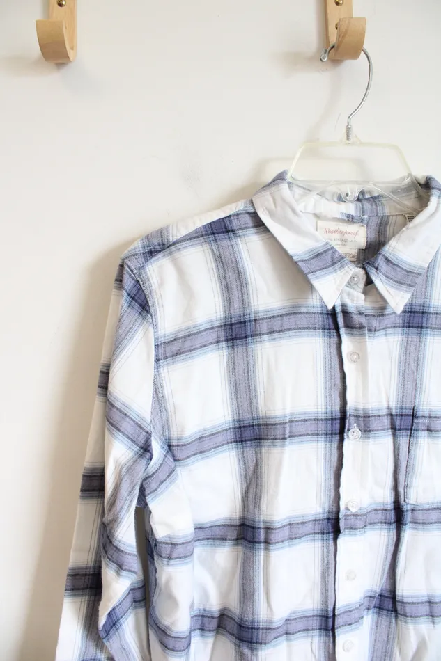 Weatherproof Rings Weatherproof Vintage Comfort Stretch Blue White Plaid Button Down Shirt L