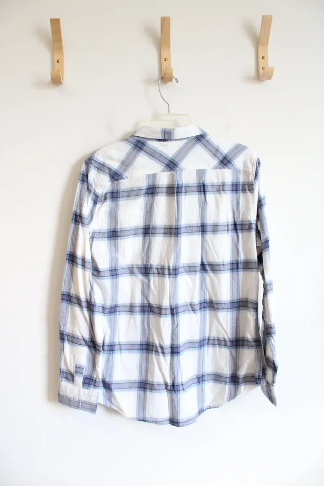 Weatherproof Rings Weatherproof Vintage Comfort Stretch Blue White Plaid Button Down Shirt L