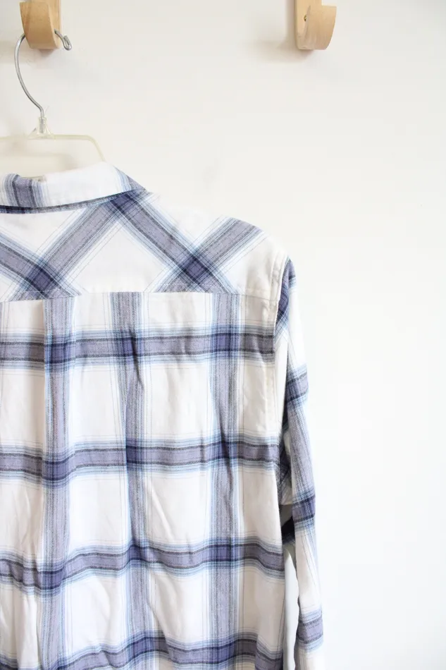Weatherproof Rings Weatherproof Vintage Comfort Stretch Blue White Plaid Button Down Shirt L