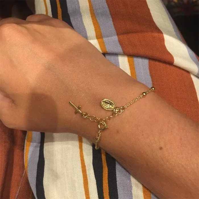 Womens Christian Bracelet with Cross and Virgin Mary Charms Lords Guidance Bracelets