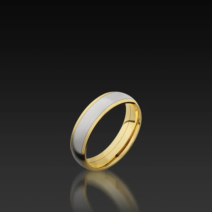 Yellow Gold Wide Domed Band with Cobalt Chrome Inlay Shop John Atencio Rings