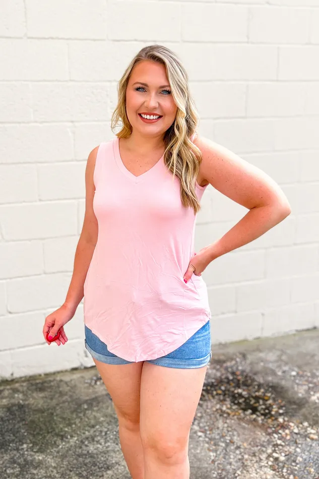 Zenana Earrings DEAL Terri VNeck Tank Top Dusty Pink