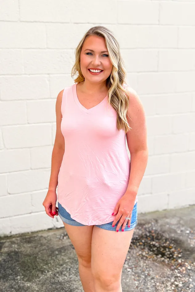 Zenana Earrings DEAL Terri VNeck Tank Top Dusty Pink