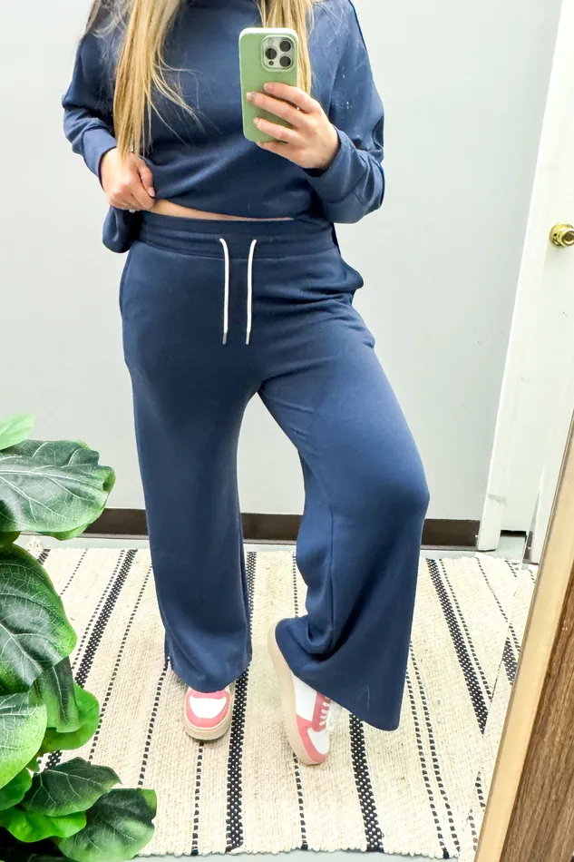 Zenana Earrings Good To Go Lounge Luxe Pants Blue Indigo