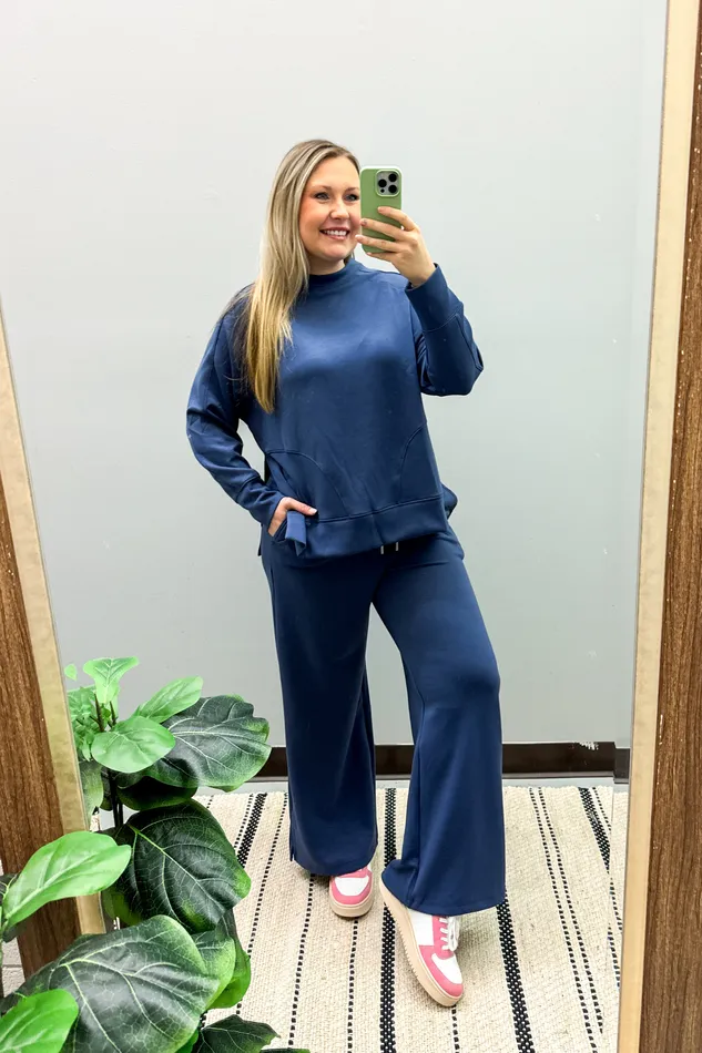Zenana Earrings Good To Go Lounge Luxe Pants Blue Indigo