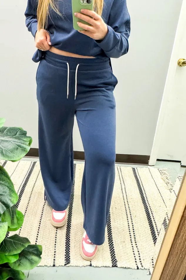 Zenana Earrings Good To Go Lounge Luxe Pants Blue Indigo