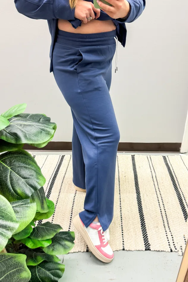 Zenana Earrings Good To Go Lounge Luxe Pants Blue Indigo