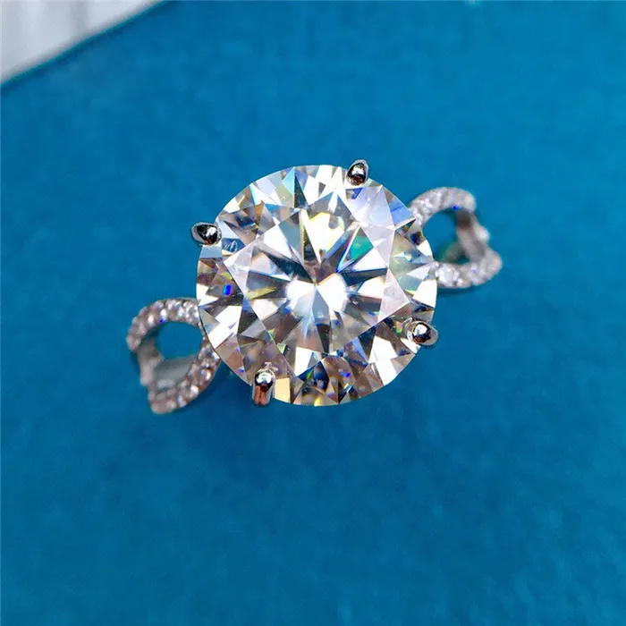 5 Carat Round Cut Moissanite Ring 4 Prong Pinched Split Shank Certified VVS D Color Leyloon Jewelry Rings 5 Carat Round Cut Moissanite Ring 4 Prong Pinched Split Shank Certified VVS D Color Leyloon Jewelry Rings