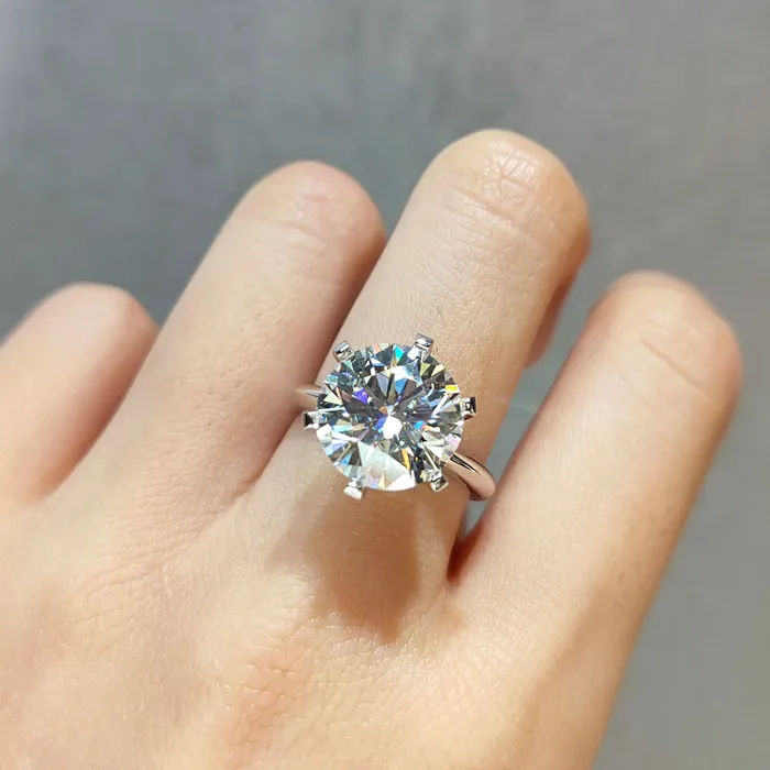 5 Carat Round Cut Moissanite Ring 6 Prong Solitaire Pinched Shank Certified D Color Leyloon Jewelry Rings 5 Carat Round Cut Moissanite Ring 6 Prong Solitaire Pinched Shank Certified D Color Leyloon Jewelry Rings