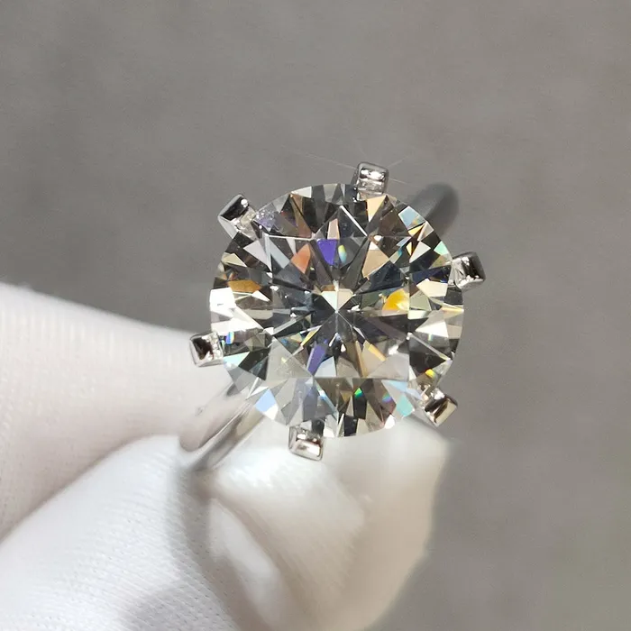 5 Carat Round Cut Moissanite Ring 6 Prong Solitaire Pinched Shank Certified D Color Leyloon Jewelry Rings
