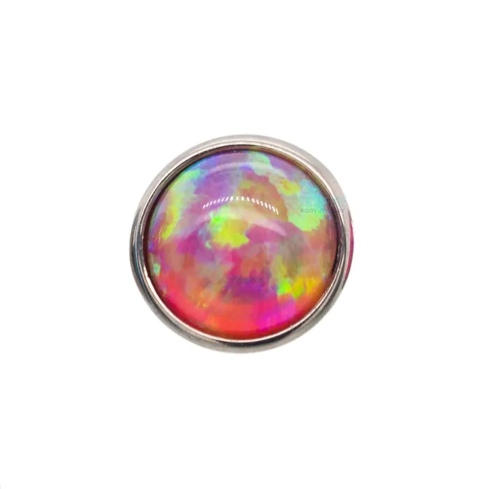 5mm BezelSet Opal Cabochon Threaded End Industrial Strength IS Earrings