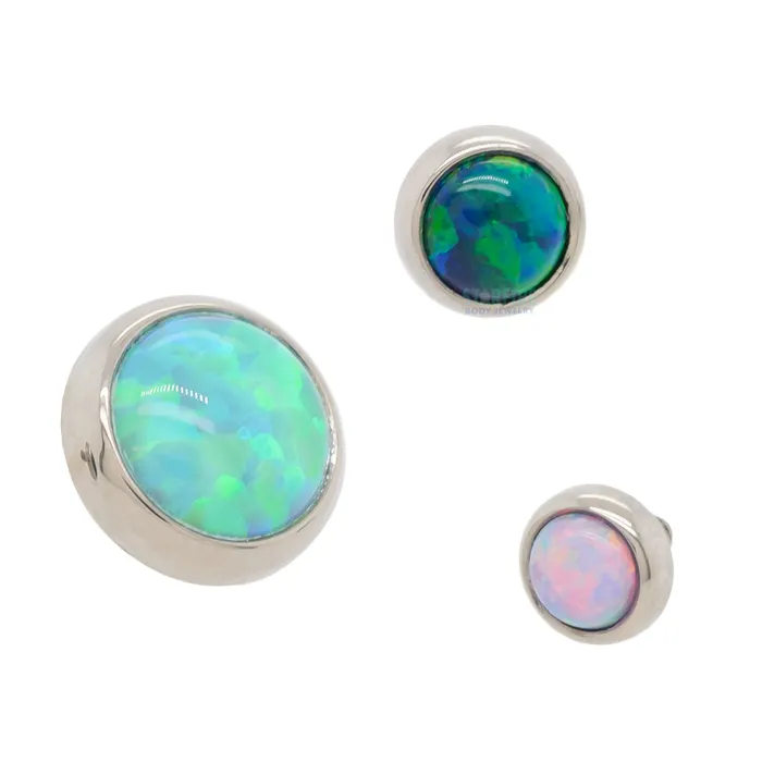 5mm BezelSet Opal Cabochon Threaded End Industrial Strength IS Earrings