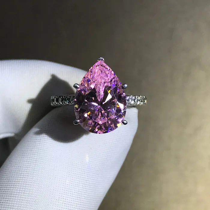 6 Carat Pear Cut Moissanite Pink 5 Claw Basket French Pave Leyloon Jewelry Rings 6 Carat Pear Cut Moissanite Pink 5 Claw Basket French Pave Leyloon Jewelry Rings