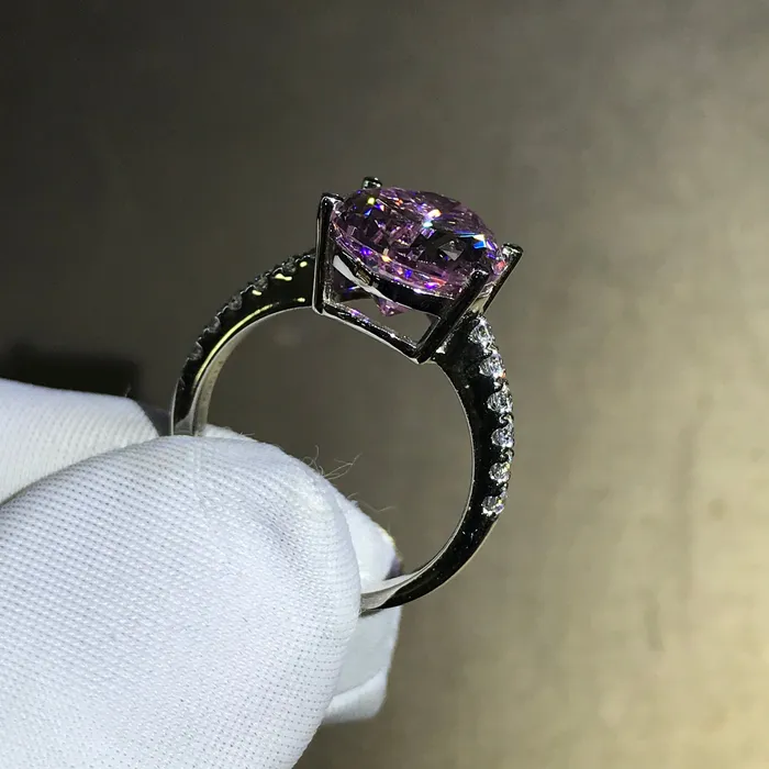 6 Carat Pear Cut Moissanite Pink 5 Claw Basket French Pave Leyloon Jewelry Rings