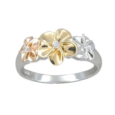925 Sterling Silver Tasi Tri Color Plumeria Ring rosamarianas Rings
