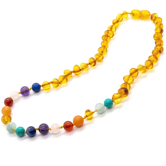 AE Necklaces Polished Honey Half Rainbow 11 Baltic Amber Necklace Pink Quartz Amethyst