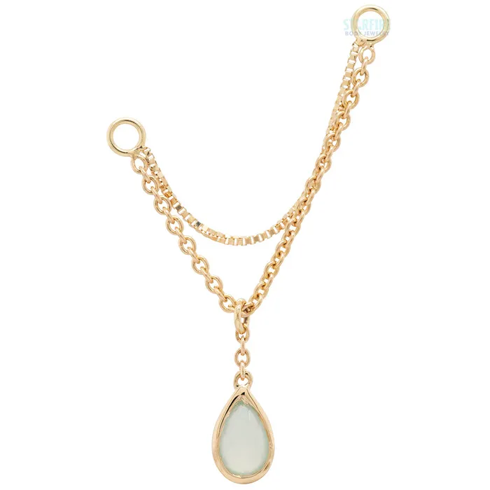 Amihan Droplet Chain Attachment in Gold with Aqua Chalcedony Modern Mood Necklaces