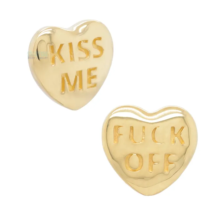 Anatometal Earrings Conversation Hearts Threaded End in Gold